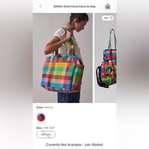 DISO: BAGGU MADRAS SMALL CLOUD CARRY ON OR EVERYDAY CLOUD BAG